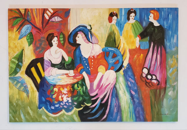 ladies in dresses having tea in the cafe de lion reproduction oil painting