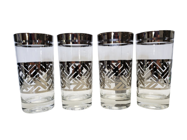 Mad med glasses Mid centure barware silver geometic design set of 4