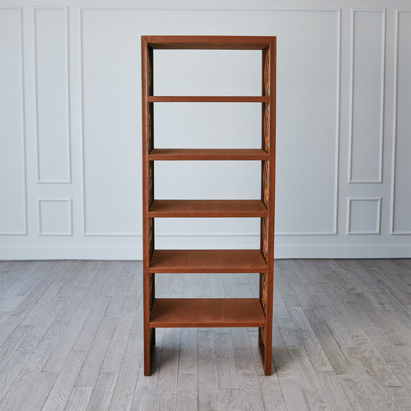 Woven leather etegere saddle color by Signature III