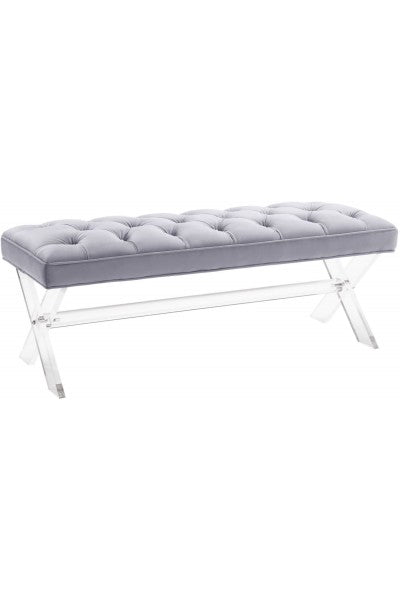 Marie Grey Velvet & Acrylic Bench