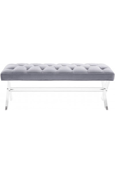 Marie Grey Velvet & Acrylic Bench