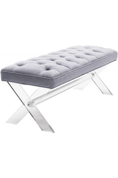 Marie Grey Velvet & Acrylic Bench