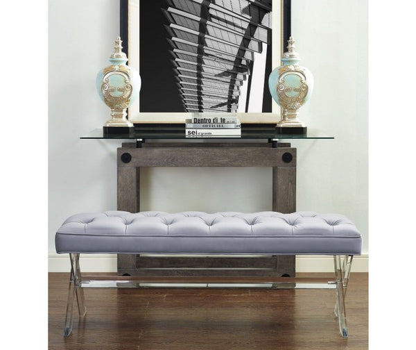Marie Grey Velvet & Acrylic Bench