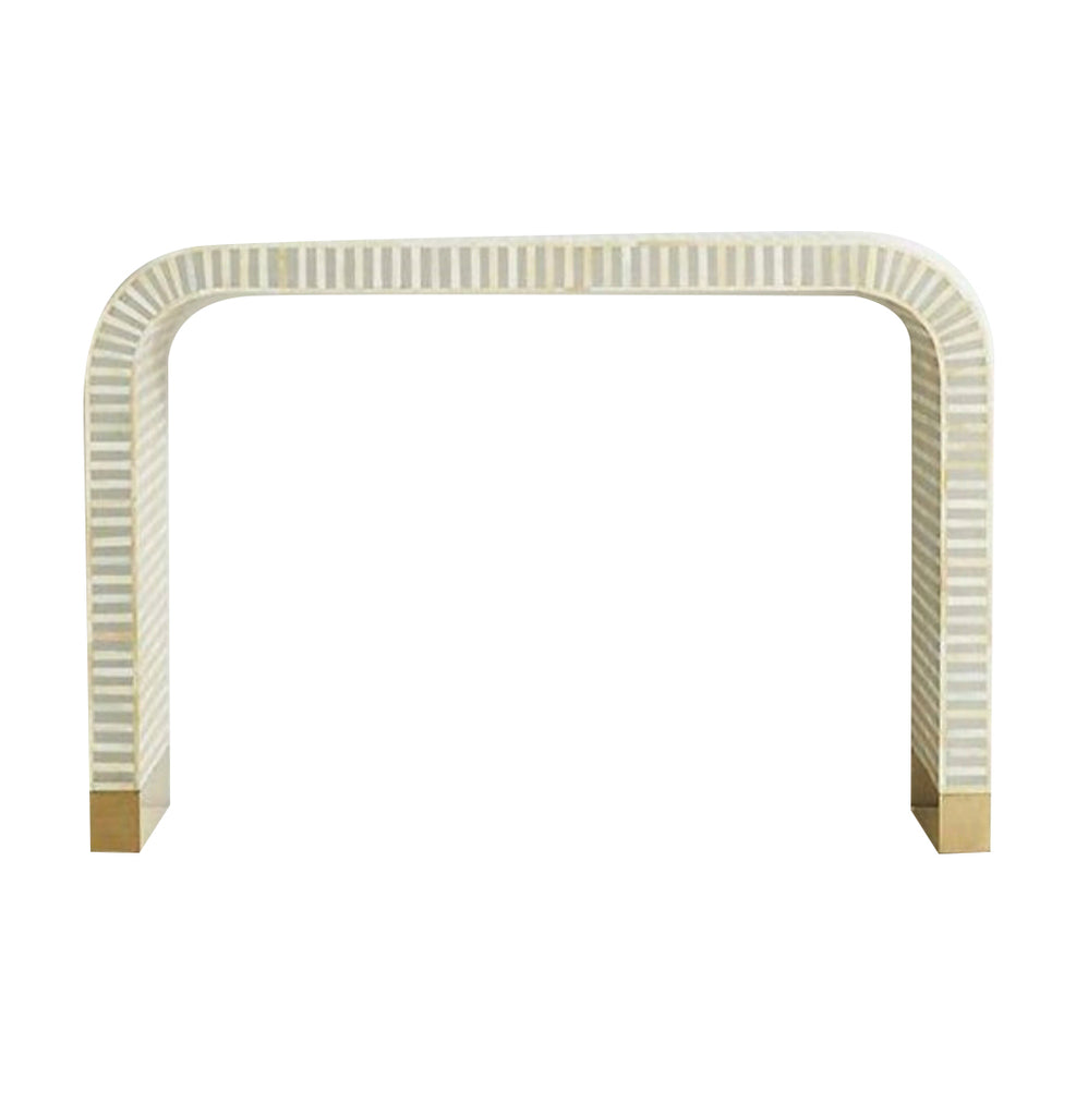 Bone Inlay Waterfall Console Table - Grey and Ivory