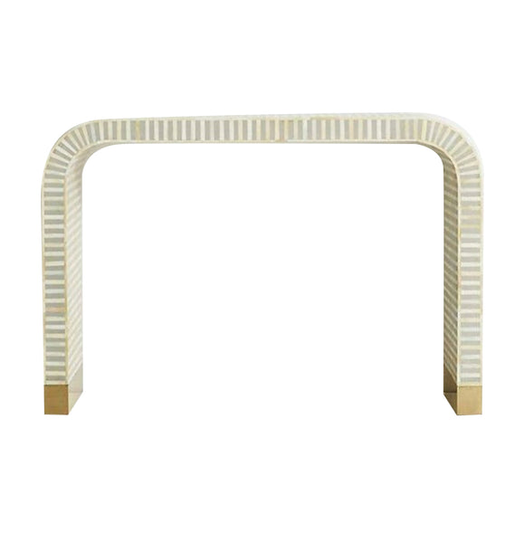 Bone Inlay Waterfall Console Table - Grey and Ivory