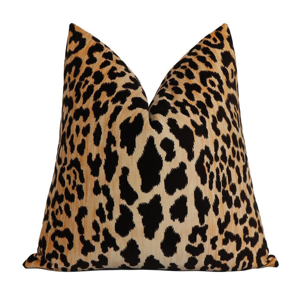 Jaguar Pillow - Gold & Black Animal Print Designer Velvet Throw Pillow - Knife Edge
