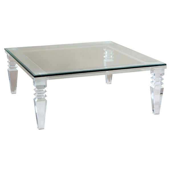 lucite coffee table with carved legs
