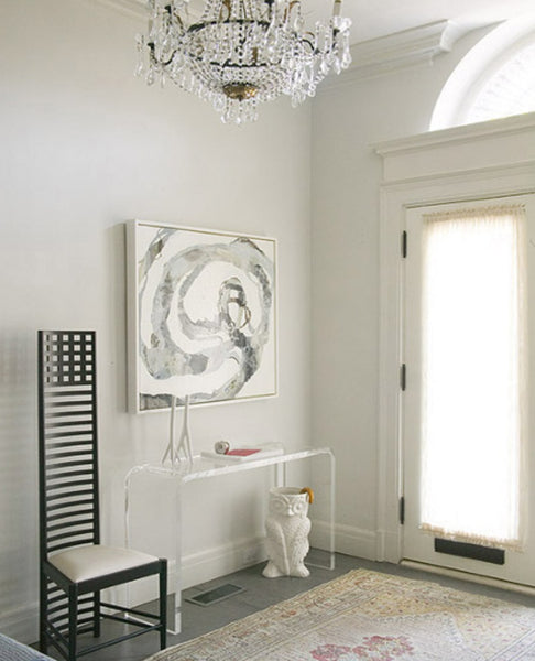 Clear Lucite Waterfall Console Table by Luxe Furniture thick 1.25" acrylic slab luxury custom furniture