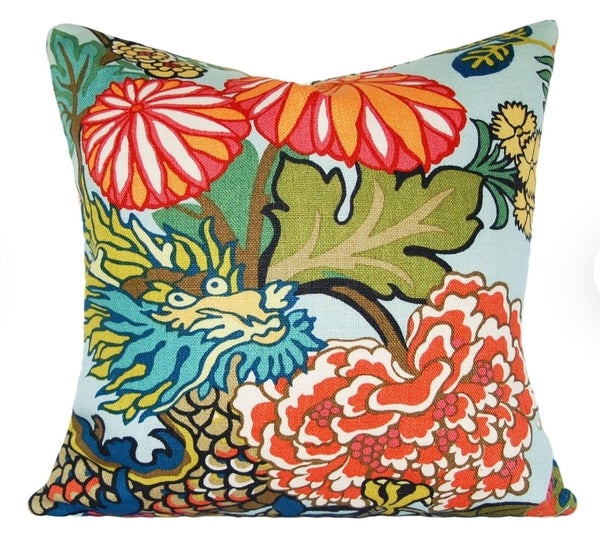 Chian Mai Dragon Throw Pillow - Aquamarine