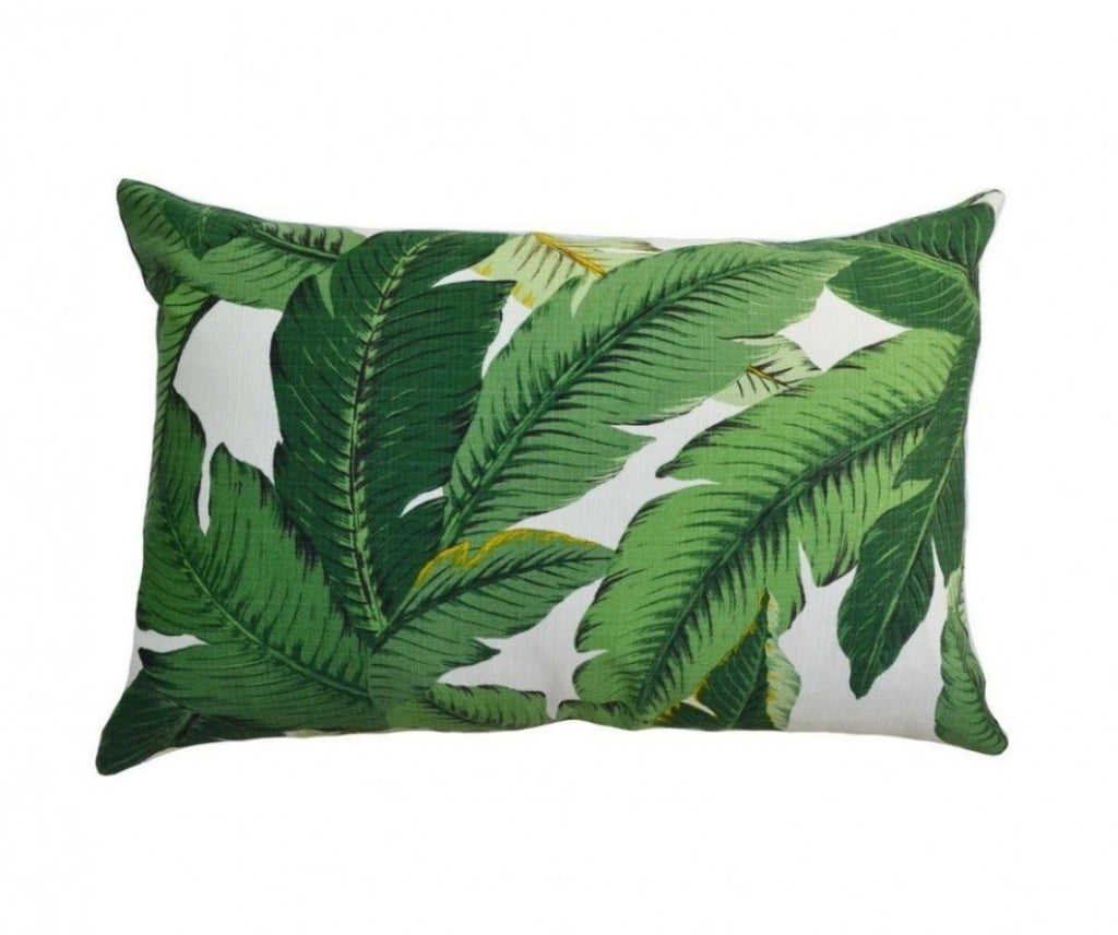 Isla Palm Print Throw Pillow - Green & White Indoor / Outdoor Fabric  - Various Sizes