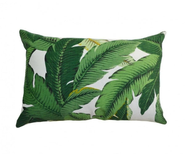 Isla Palm Print Throw Pillow - Green & White Indoor / Outdoor Fabric  - Various Sizes