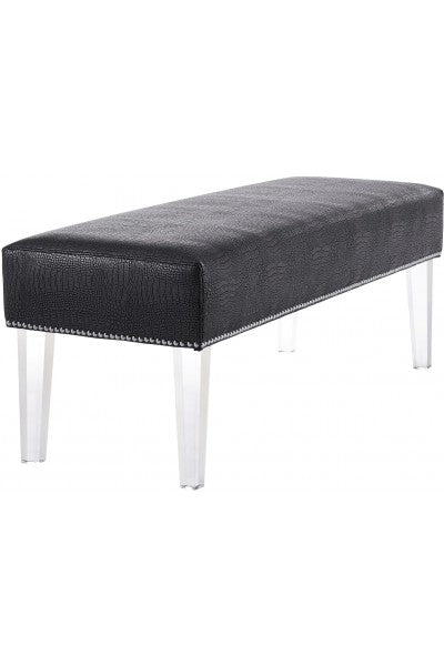 Grey Croc Velvet & Lucite Bench