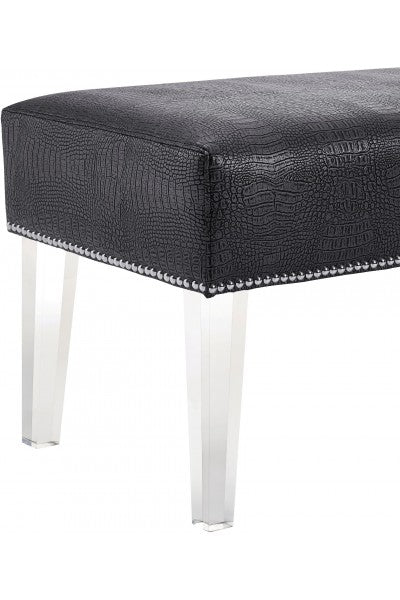 Grey Croc Velvet & Lucite Bench