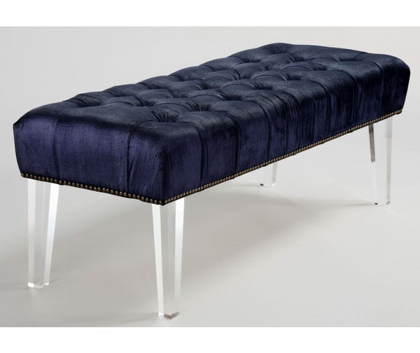 Navy Linen Lucite Bench