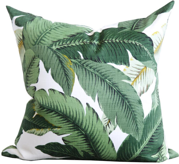 Isla Palm Print Throw Pillow - Green & White Indoor / Outdoor Fabric  - Various Sizes