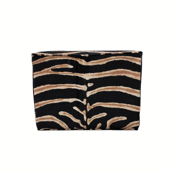Zebra printed leather hair on hide rectangular ottoman