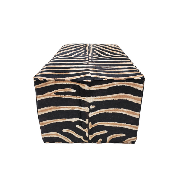 Zebra printed leather hair on hide rectangular ottoman zebra ottoman