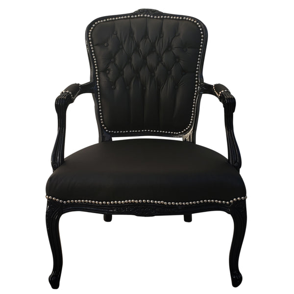 Baroque Armchair - Black Leather on Black