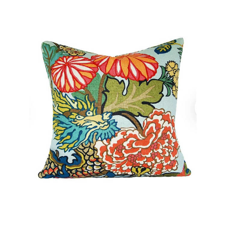 Chian Mai Dragon Throw Pillow - Aquamarine