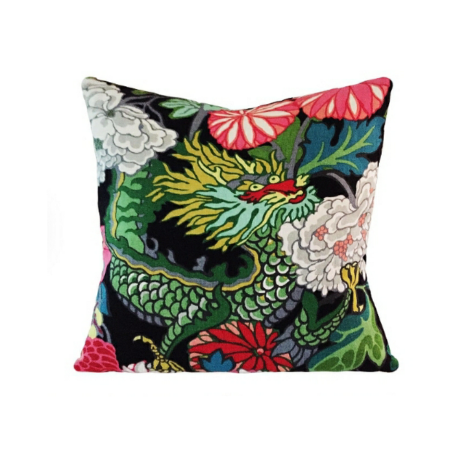 Chian Mai Dragon Throw Pillow - Black