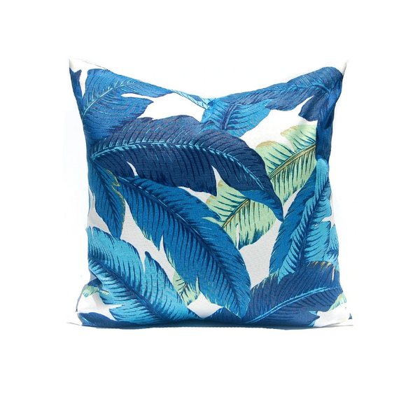 Isla Palm Print Throw Pillow - Blue & White Fabric  - Various Sizes