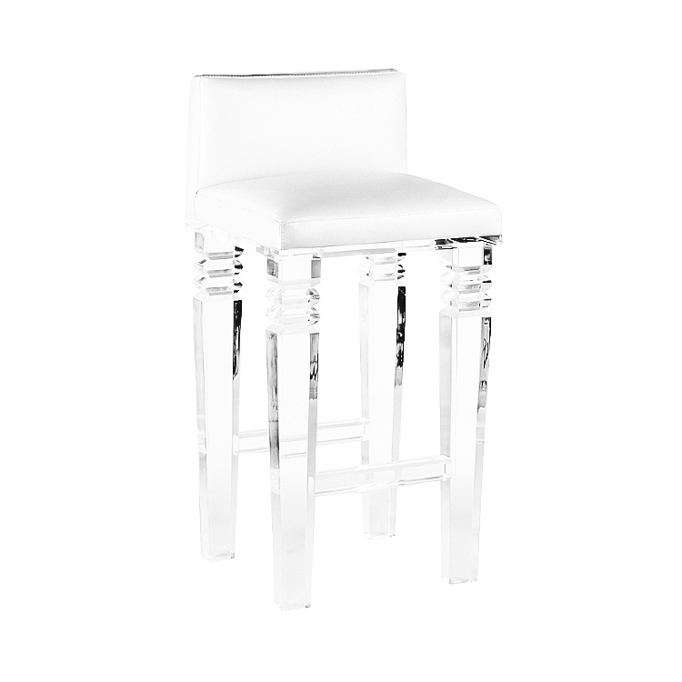 Portofino Lucite Counter Stool - Leather Upholstery