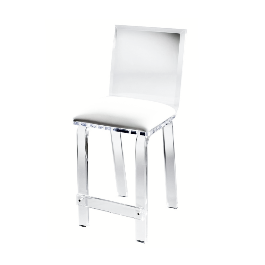 Classic Lucite Barstool - Leather Upholstery