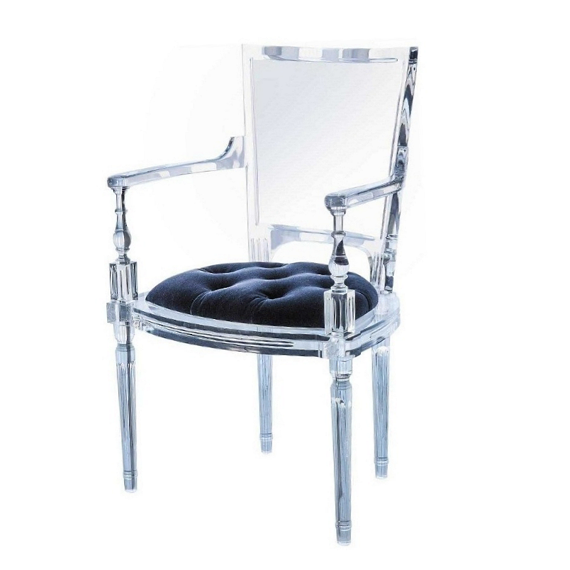Global Views Marilyn Acrylic Arm Chair Admiral Blue Velvet lucite dining
