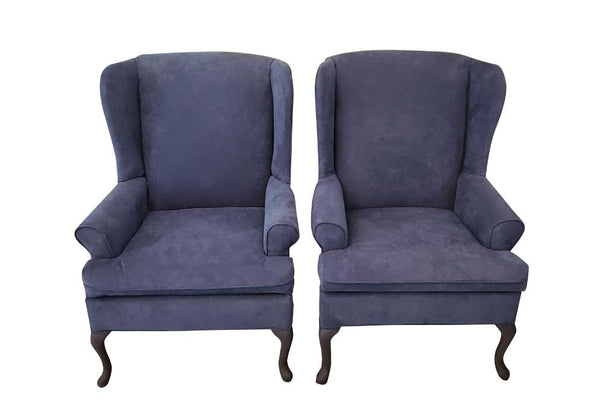 French Louis XV Wing Back Chair - Pair - Blue