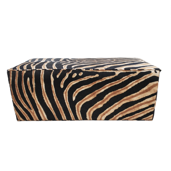 Zebra printed leather hair on hide rectangular ottoman