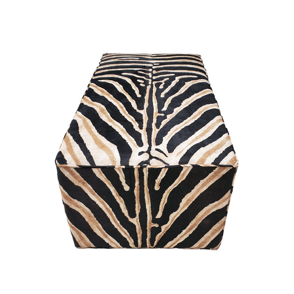Zebra printed leather hair on hide rectangular ottoman