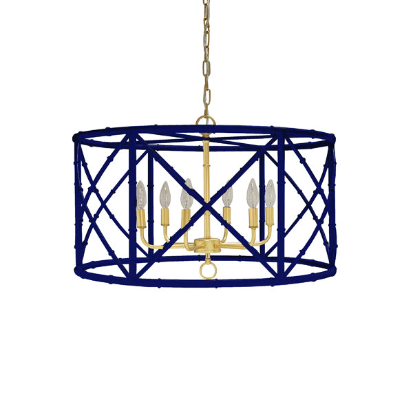 Worlds away zia navy blue chandelier powder coated faux bamboo