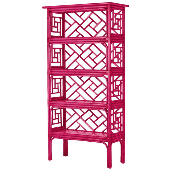 Chippendale Rattan Bookcase in Hot Pink