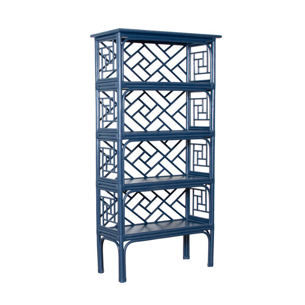 Chippendale Rattan Bookcase in Navy Blue