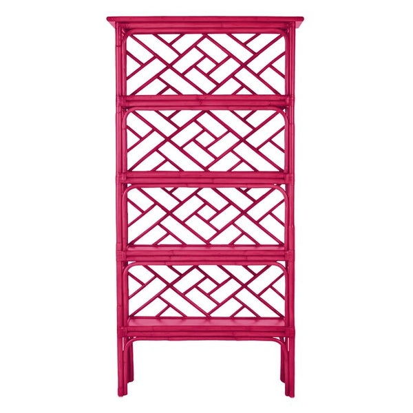 Chippendale Rattan Bookcase in Hot Pink