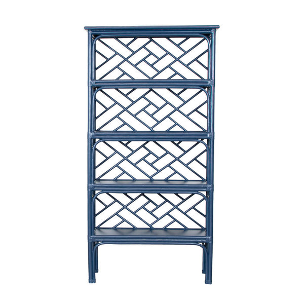 Chippendale Rattan Bookcase in Navy Blue