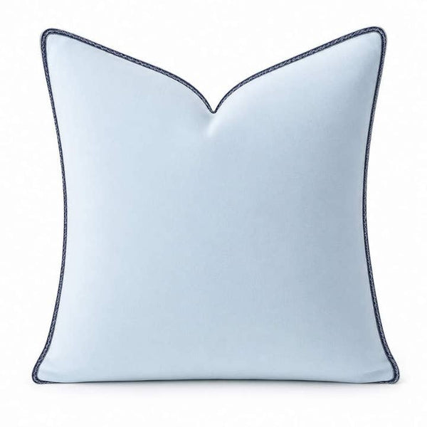 Light Blue Velvet Pillow with Navy Embroidery