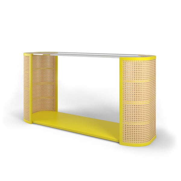 MAGGIE CRUZ LOLA CONSOLE TABLE CITRON rattan and glass 