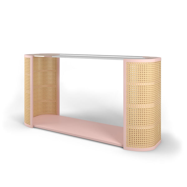 Maggie Cruz LOLA CONSOLE TABLE Coral Dust rattan and glass