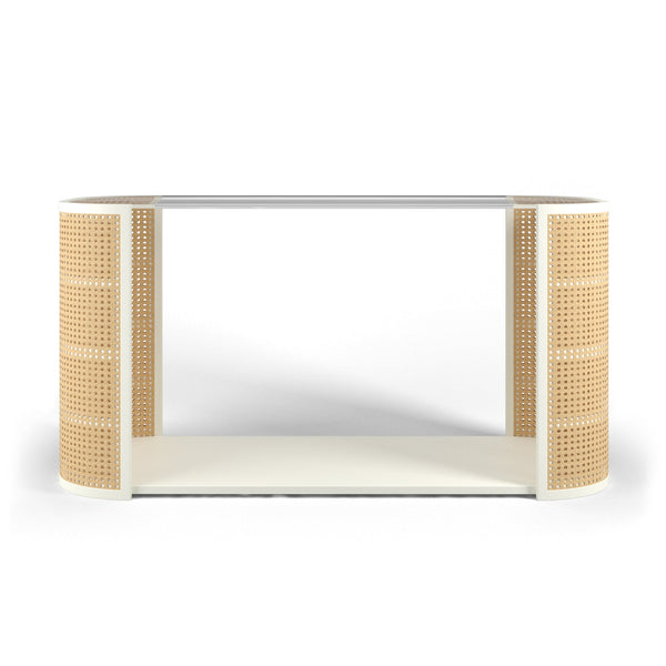 LOLA CONSOLE TABLE White wood rattan and glass by Maggie Cruz Home