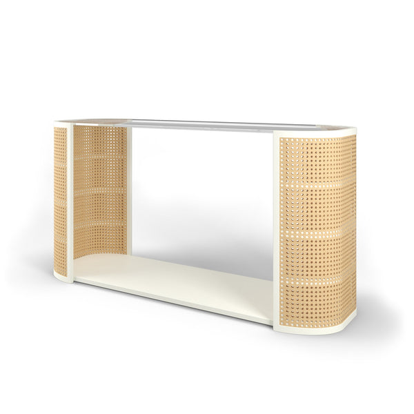 Maggie Cruz Lola Console Table White Rattan and Glass