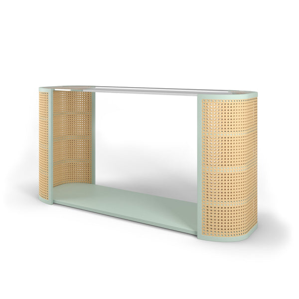 LOLA CONSOLE TABLE Turquoise Mist rattan and glass Table