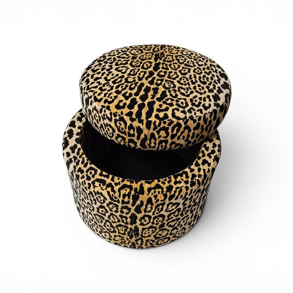 Leopard Print Velvet Ottoman - Round - 20"