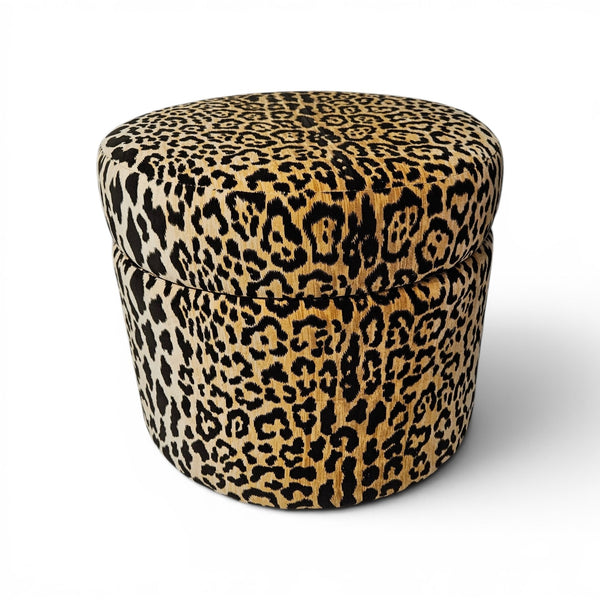 Leopard Print Velvet Ottoman - Round - 20"