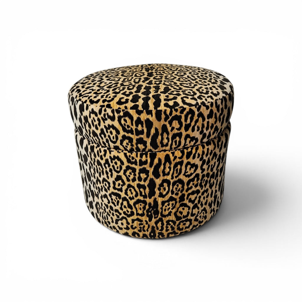 Leopard Print Velvet Ottoman - Round - 20"