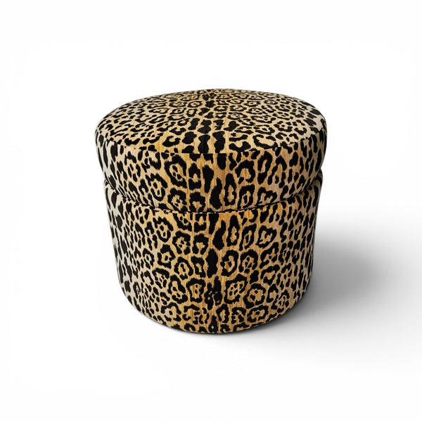 Leopard Print Velvet Ottoman - Round - 20"