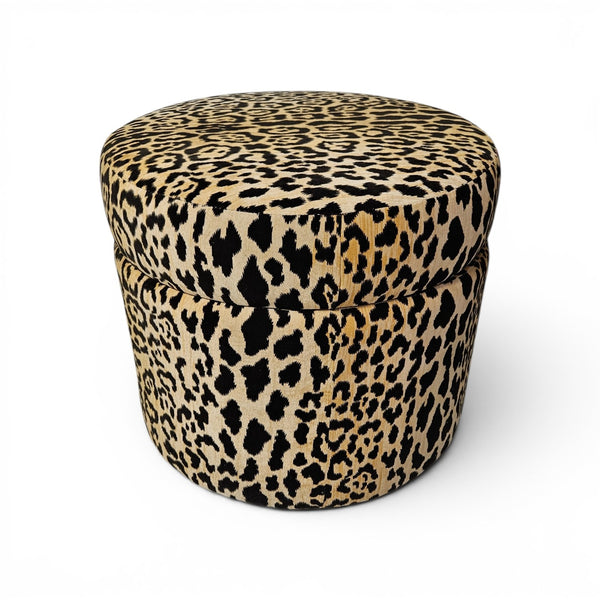 Leopard Print Velvet Ottoman - Round - 20"
