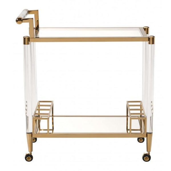 existential lucite acrylic brass bar cart