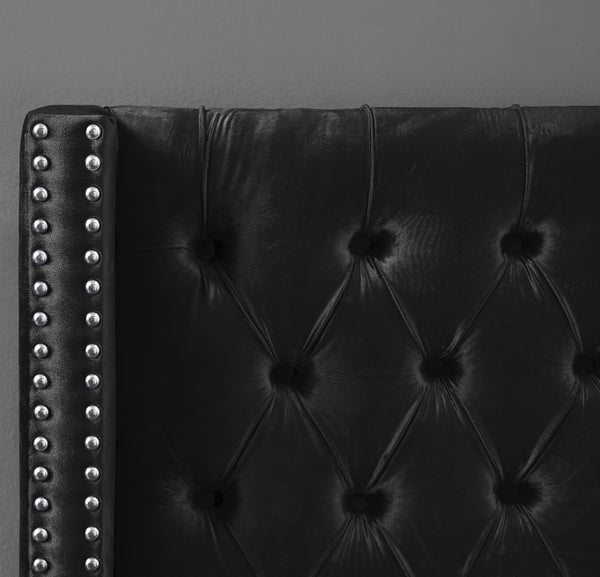 Black Velvet tufted headboard with nailheads