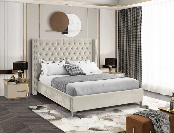 Aiden bed by meridian furniture Tufted velvet headboard with nailheads